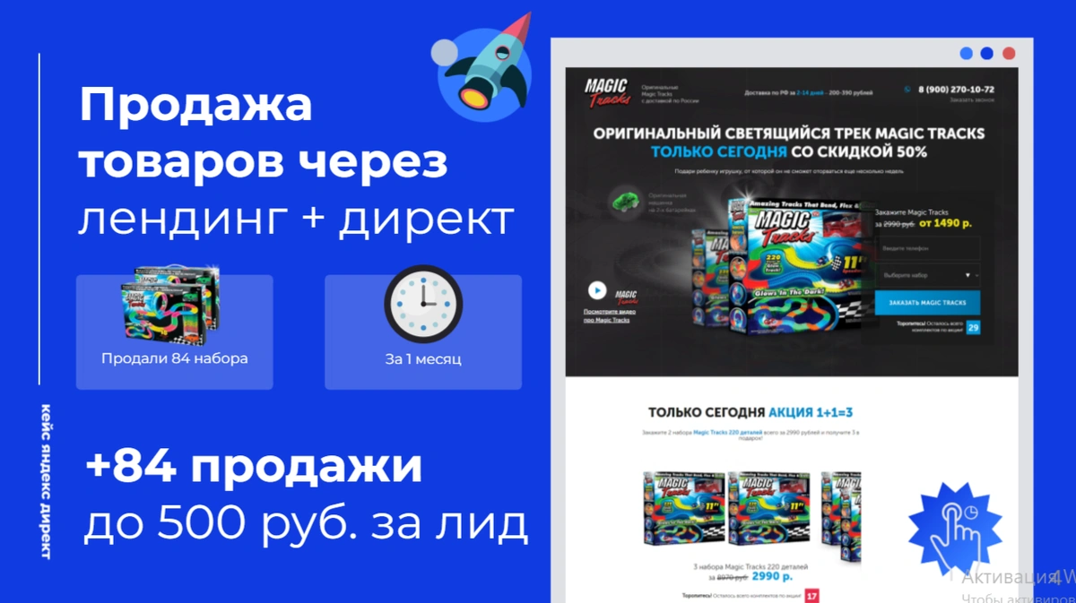 Кейс в товарной нише. Лендинг + Яндекс Директ = 84 продажи. Цена лида до 500 руб